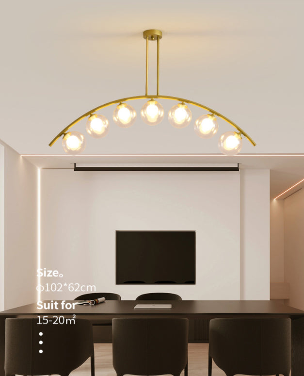 Mid-Century Modern Gold Metal Island Pendant Lighting Spherical Glass Island Ceiling Light for Dining Table