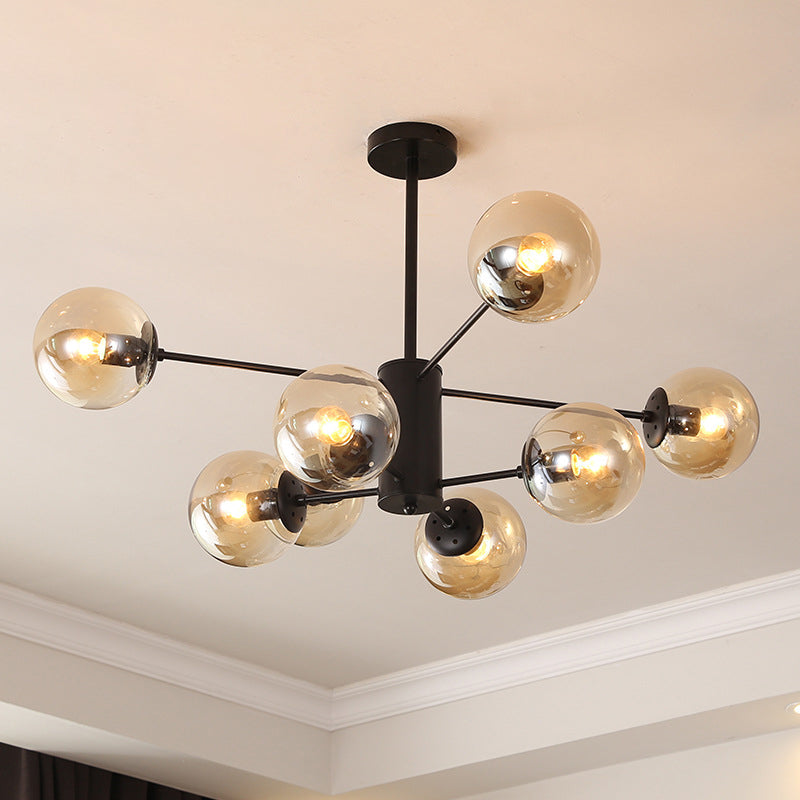 Lumo moderno a sospensione del metallo leggero sferico in vetro sferico Sospensione Luce in nero per camera da letto