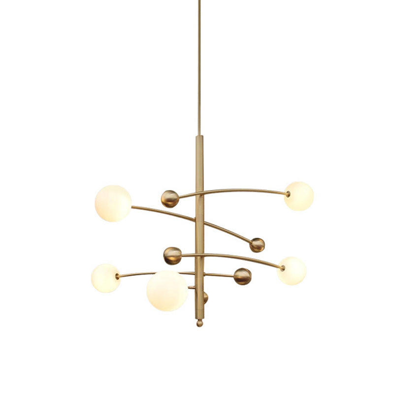 Post-Modern Hanging Chandelier Light Opal Glass Shade 5 Light Ceiling Chandelier in Gold for Bedroom