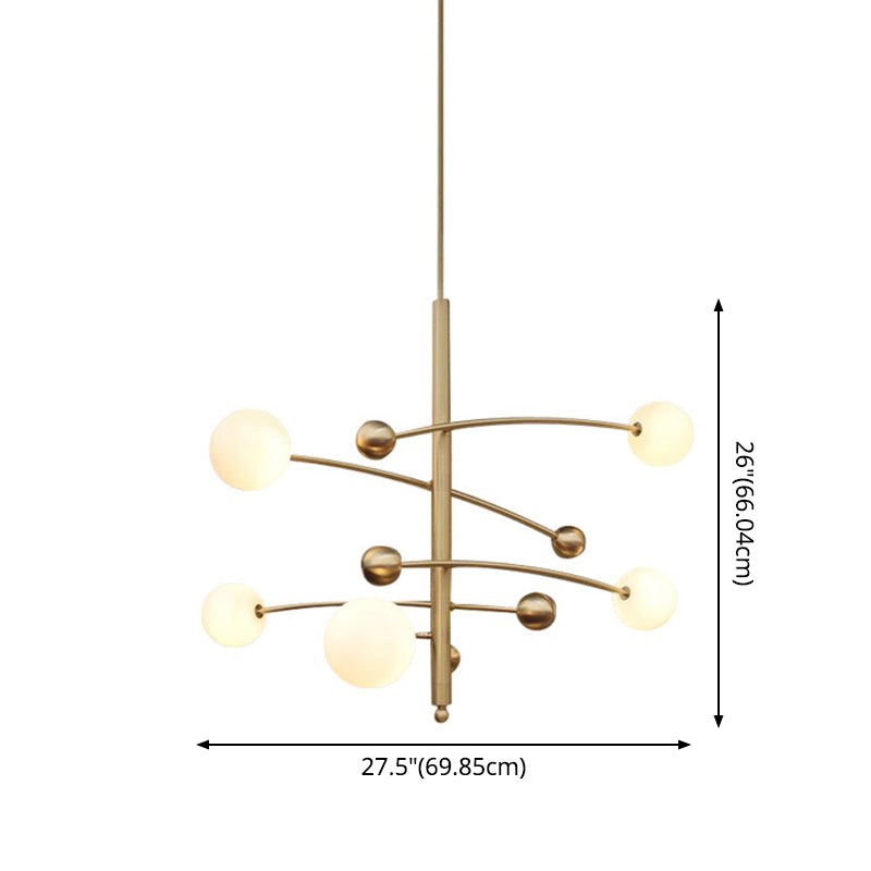Post-Modern Hanging Chandelier Light Opal Glass Shade 5 Light Ceiling Chandelier in Gold for Bedroom