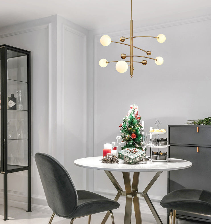 Post-Modern Hanging Chandelier Light Opal Glass Shade 5 Light Ceiling Chandelier in Gold for Bedroom