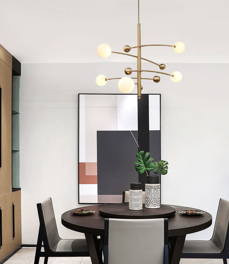 Post-Modern Hanging Chandelier Light Opal Glass Shade 5 Light Ceiling Chandelier in Gold for Bedroom