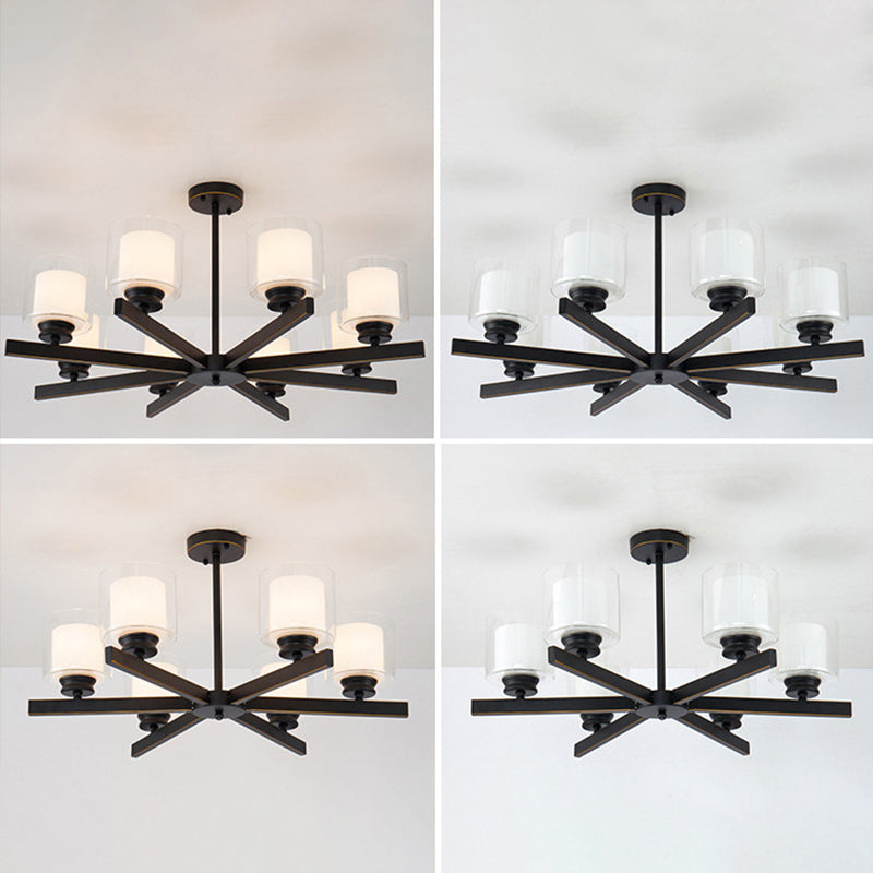 Contemporary Metal Hanging Chandelier Light Cylinder Glass Shade Suspension Light for Bedroom