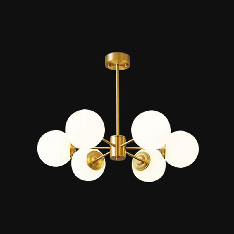 Post-Modern Metal Hanging Chandelier Light Opal Glass Shade Ceiling Chandelier in Gold for Bedroom