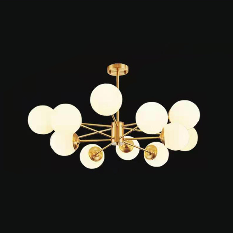 Post-Modern Metal Hanging Chandelier Light Opal Glass Shade Ceiling Chandelier in Gold for Bedroom