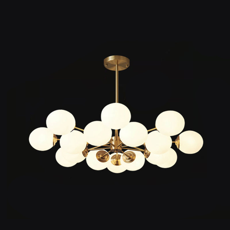 Post-Modern Metal Hanging Chandelier Light Opal Glass Shade Ceiling Chandelier in Gold for Bedroom