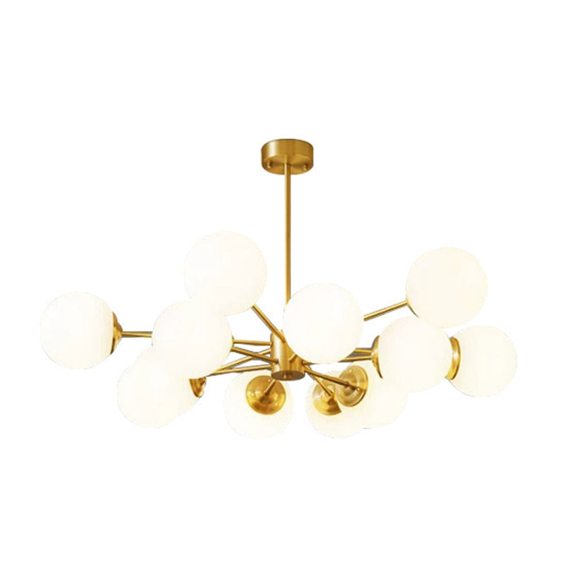 Post-Modern Metal Hanging Chandelier Light Opal Glass Shade Ceiling Chandelier in Gold for Bedroom