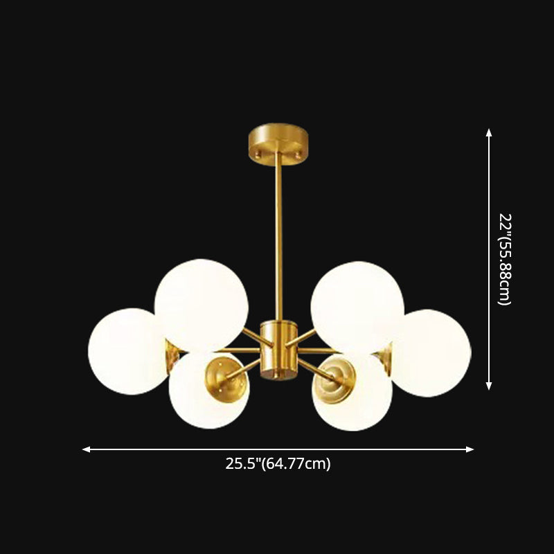 Post-Modern Metal Hanging Chandelier Light Opal Glass Shade Ceiling Chandelier in Gold for Bedroom