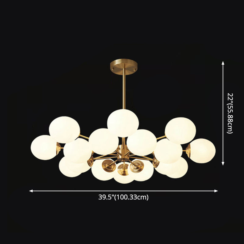 Post-Modern Metal Hanging Chandelier Light Opal Glass Shade Ceiling Chandelier in Gold for Bedroom