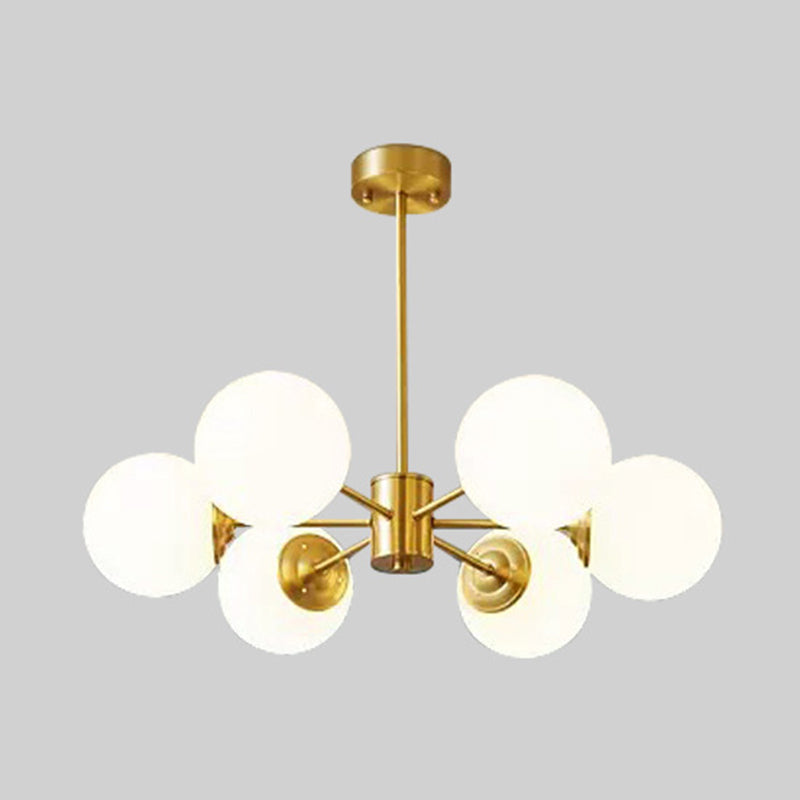 Post-Modern Metal Hanging Chandelier Light Opal Glass Shade Ceiling Chandelier in Gold for Bedroom