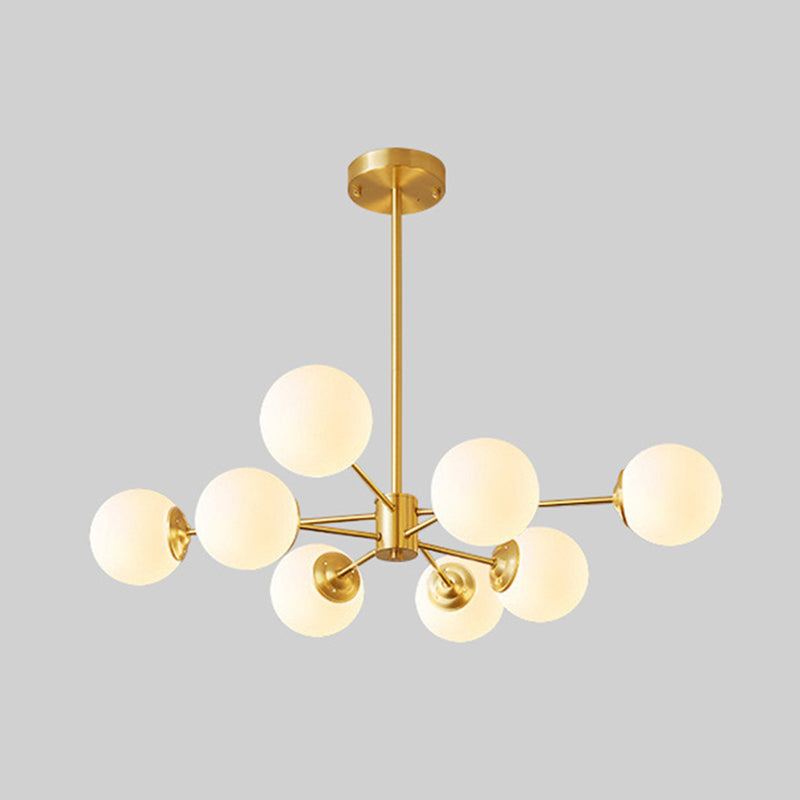 Post-Modern Metal Hanging Chandelier Light Opal Glass Shade Ceiling Chandelier in Gold for Bedroom