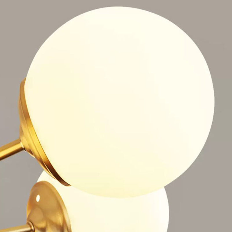 Post-Modern Metal Hanging Chandelier Light Opal Glass Shade Ceiling Chandelier in Gold for Bedroom