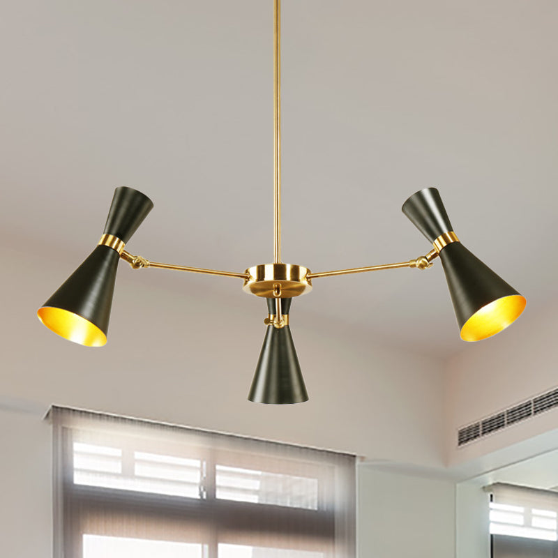 Modern Flared Iron Chandelier Pendant 3/6/8 Lights Ceiling Light in Black for Living Room