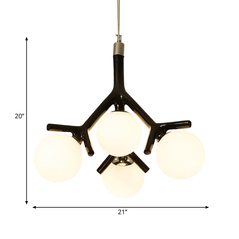Global White Glass Chandelier with Branch Design Contemporary 4 Lights White/Black/Red Hanging Ceiling Fixture