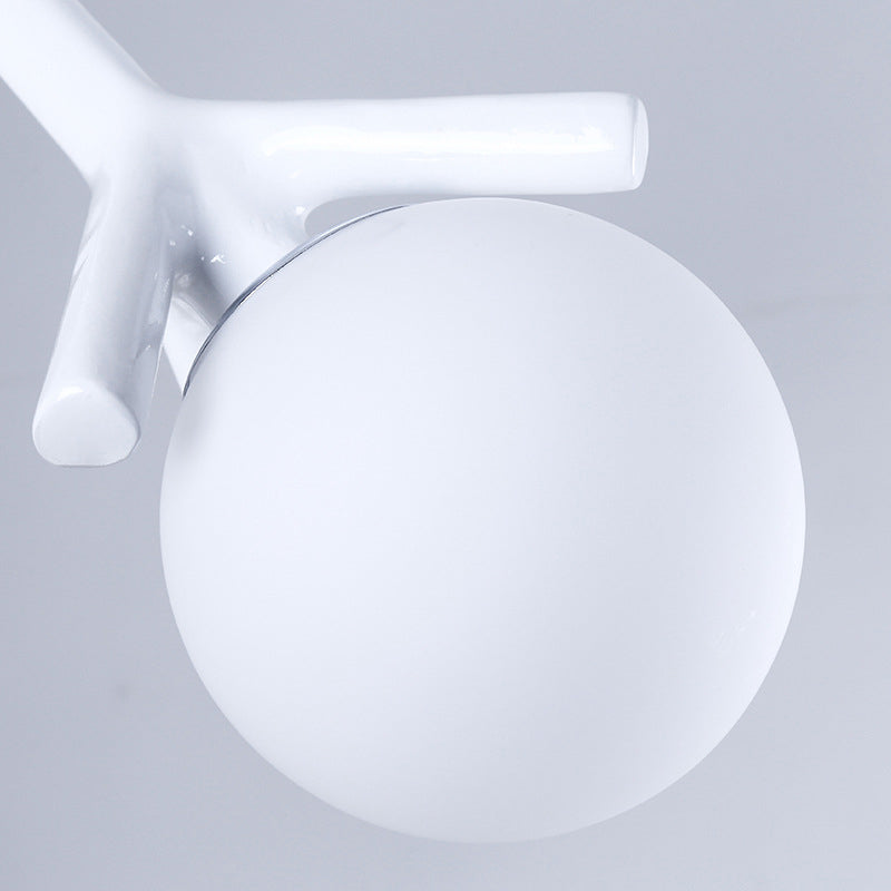 Global White Glass Chandelier with Branch Design Contemporary 4 Lights White/Black/Red Hanging Ceiling Fixture