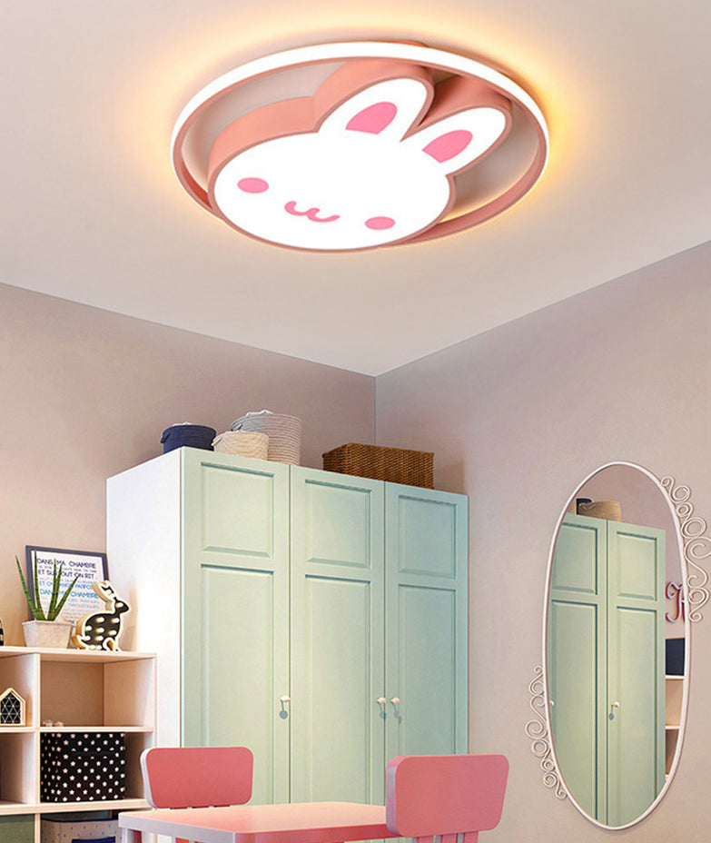 Rabbit Flush Light Fixtures 1 Light Metallic Cartoon Flush Mount Ceiling Light Fixture
