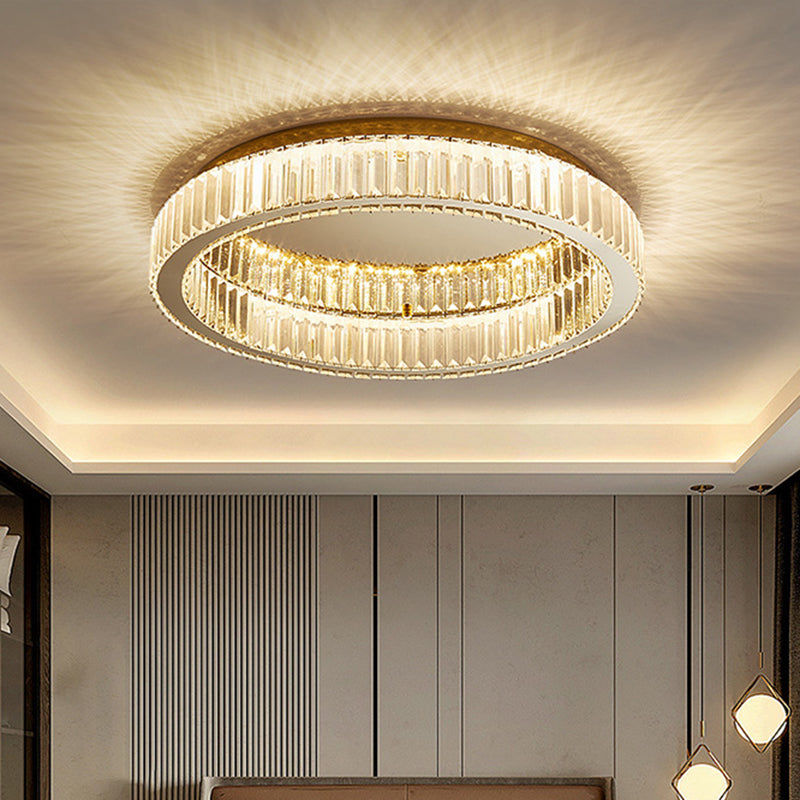 Circle Flush Mount Ceiling Light Fixtures Modern Crystal Ceiling Mount Chandelier for Living Room