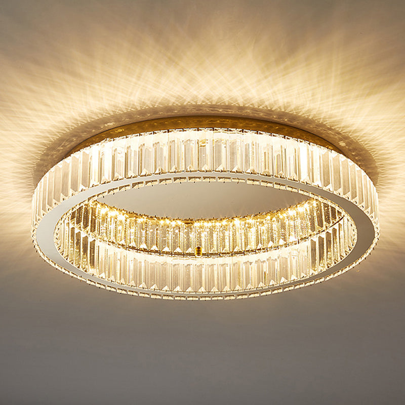Circle Flush Mount Ceiling Light Fixtures Modern Crystal Ceiling Mount Chandelier for Living Room
