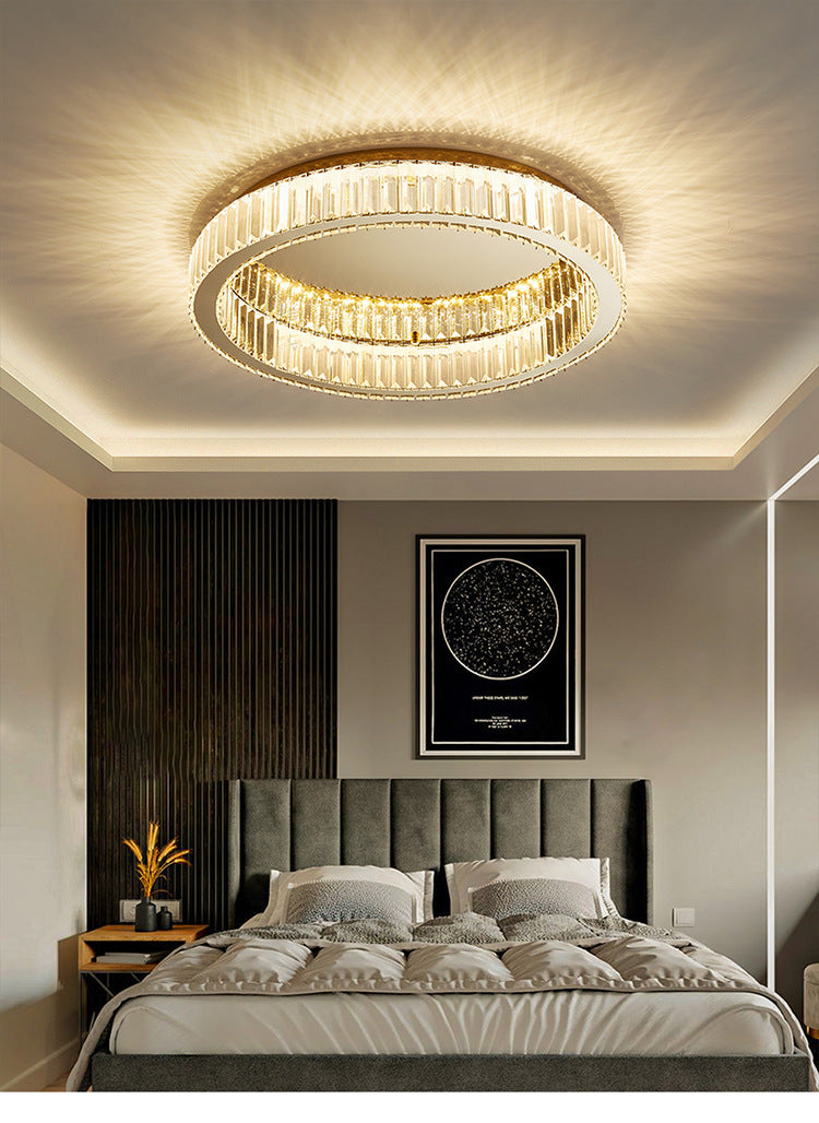 Circle Flush Mount Ceiling Light Fixtures Modern Crystal Ceiling Mount Chandelier for Living Room