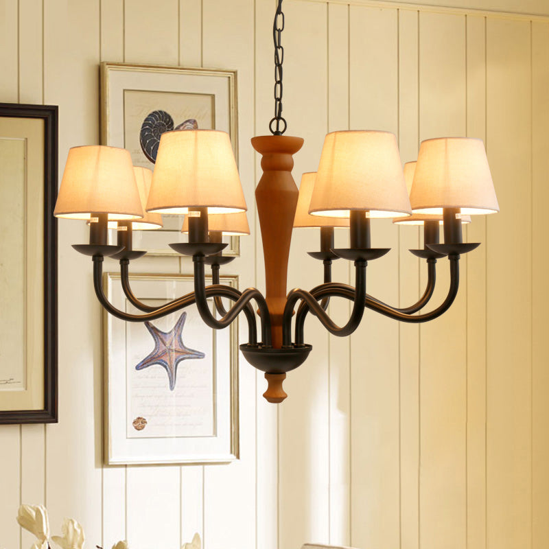Candelier de sala de estar de sala de estar de cónica tela vintage 3/8 luces verdes/beige lámpara de suspensión de techo