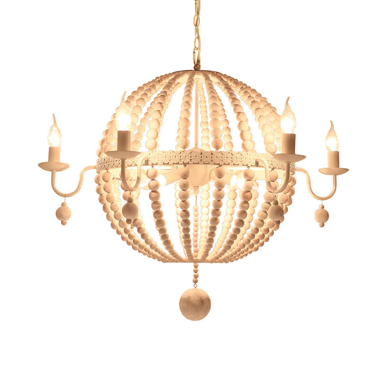 Sphere de chalet Chandelier perlé 25,5 "/ 31" Dia 9-Light White Wood Éclairage en suspension