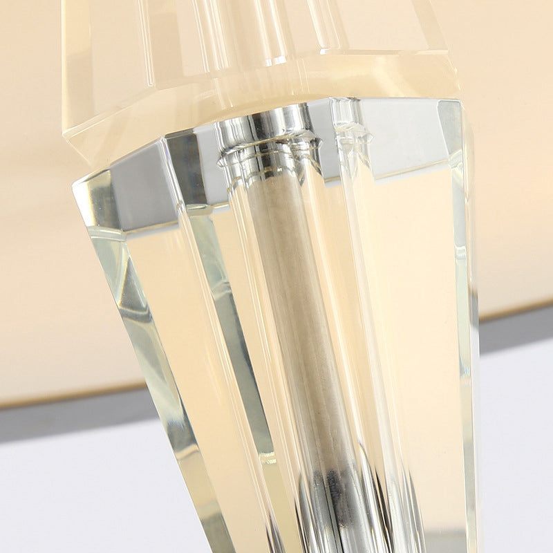 Luz moderna de techo de techo de batería con tono de tela blanca 5 luces semi lámparas de flush en cromo