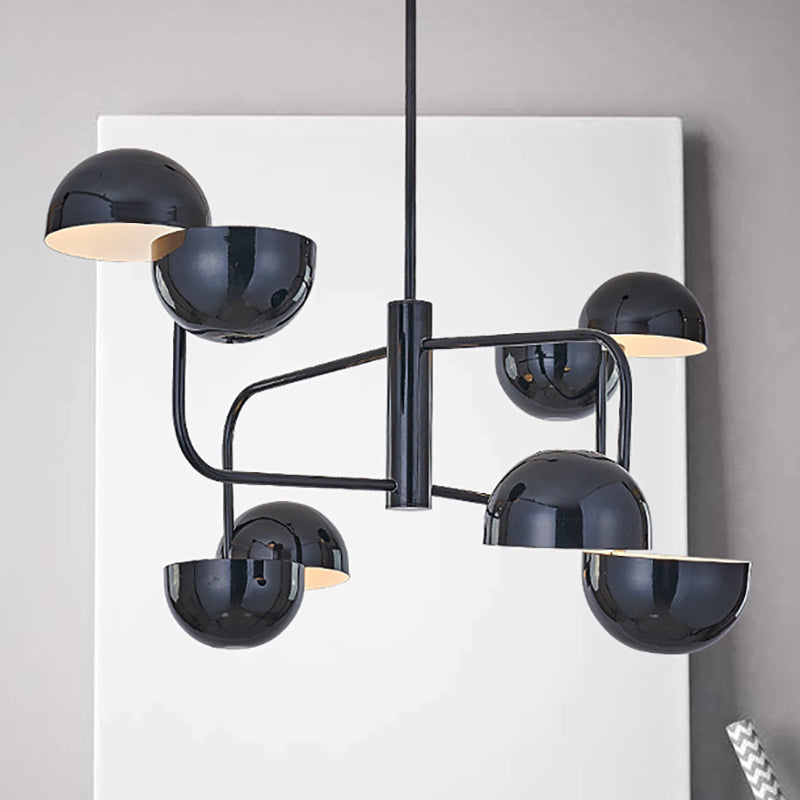 8-köpfige Bürodecke Anhänger mit Kuppel Eisen Schatten moderner schwarzer LED-Kronleuchter Licht