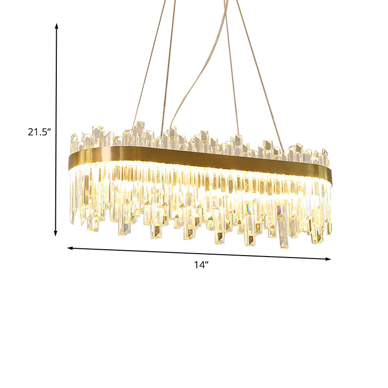 Oval Dining Room Hanging Lamp Kit Three Side Crystal Rod Postmodern LED Chandelier Light in Gold