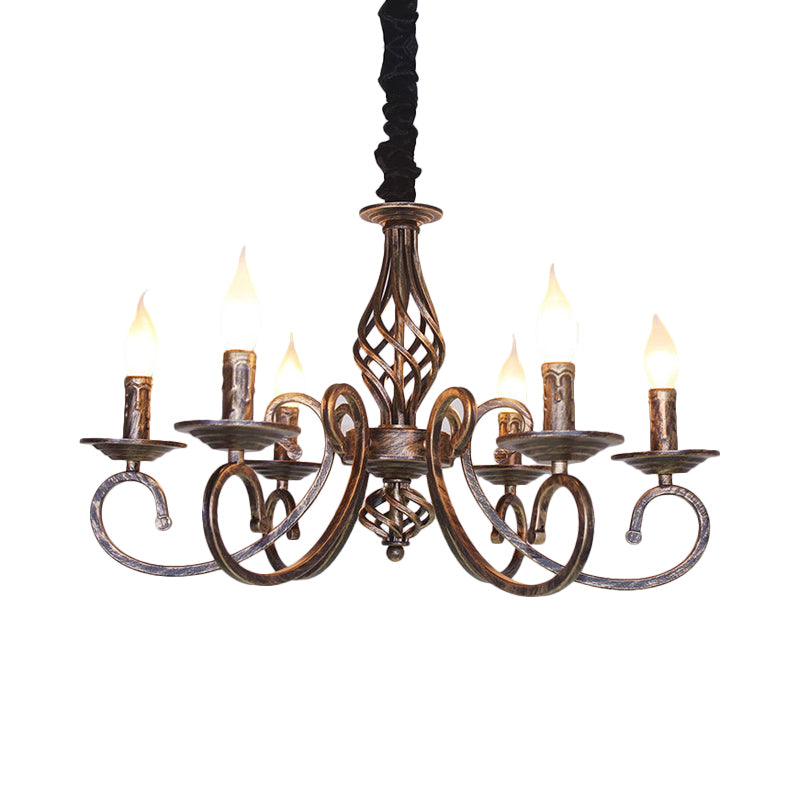 6 Leuchten geschwenkte Arm Kronleuchter Lampe Vintage Bronze Metall Suspension Beleuchtung für Esszimmer