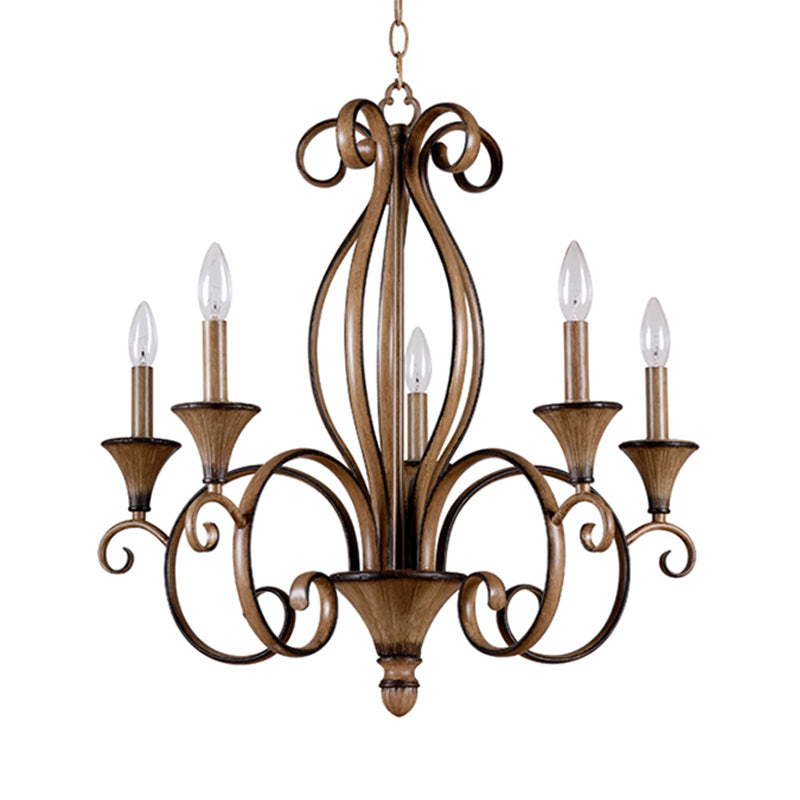 Metalen houten hanglampverlichting wervelde arm 5 lichten platteland kroonluchter lamp
