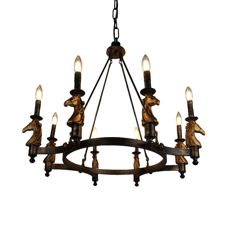 8 Lights Living Room Hanging Lighting Country Style Black Chandelier with Candle Metal