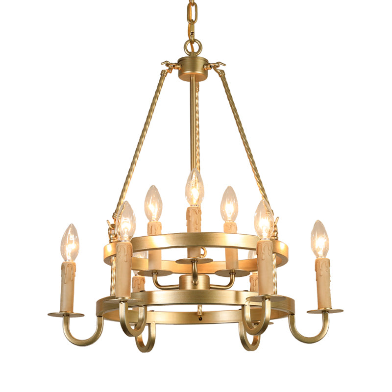 Bronze/Gold Candle Style Hanging Lamp Vintage Metal 9 Lights Living Room Chandelier Lighting, 22"/27.5"/35.5" Wide