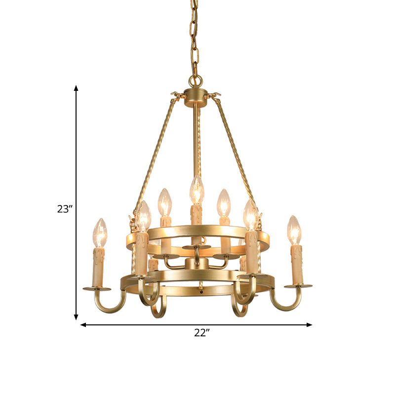 Bronze/Gold Candle Style Hanging Lamp Vintage Metal 9 Lights Living Room Chandelier Lighting, 22"/27.5"/35.5" Wide