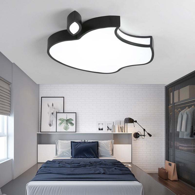 Black/White Apple Flush Mount Lighting Minimalism Style 21"/25.5" W LED Acrylic Ceiling Fixture, Warm/White/3 Color Light