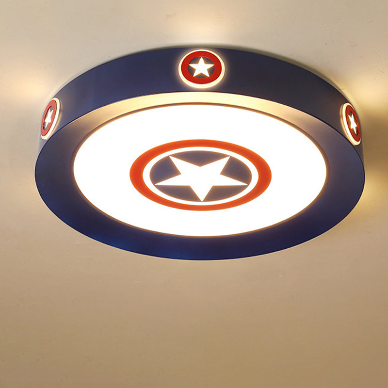 Acrylic Round Ceiling Light Kids 16"/19.5" W LED Blue Flush Mount Light in Warm/White/3 Color Light for Bedroom