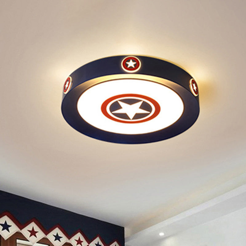 Acrylic Round Ceiling Light Kids 16"/19.5" W LED Blue Flush Mount Light in Warm/White/3 Color Light for Bedroom