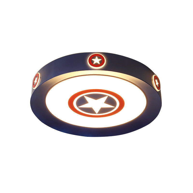 Acrylic Round Ceiling Light Kids 16"/19.5" W LED Blue Flush Mount Light in Warm/White/3 Color Light for Bedroom