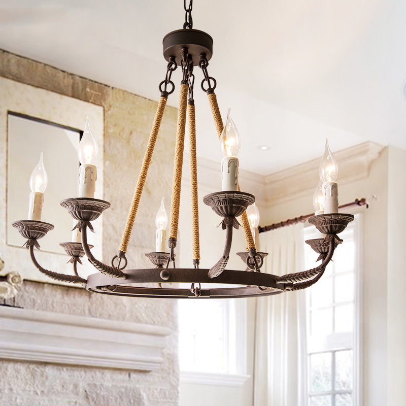 6/8/12 Lights Wagon Wheel Chandelier Lighting Classic Rust Metal Pendant Light Fixture for Dining Room