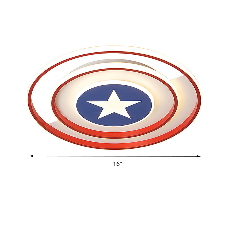 Kids Round Ceiling Light Metal and Acrylic 16 "/19.5" W DEL Bedroom Red Flush Mount Light, Warm / White Light