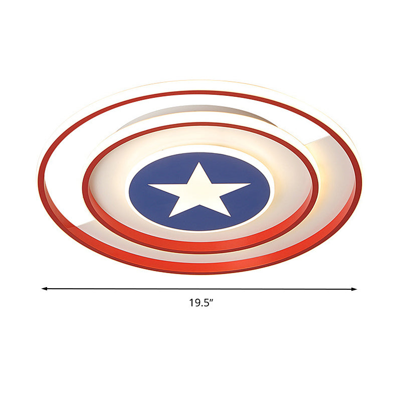 Kids Round Ceiling Light Metal and Acrylic 16 "/19.5" W DEL Bedroom Red Flush Mount Light, Warm / White Light