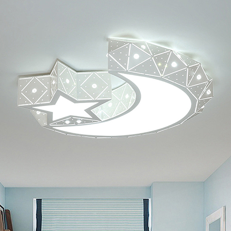 18"/23.5" Wide Stars Moon Flush Mount Light Modern Acrylic LED White Flush Ceiling Light in White/3 Color Light