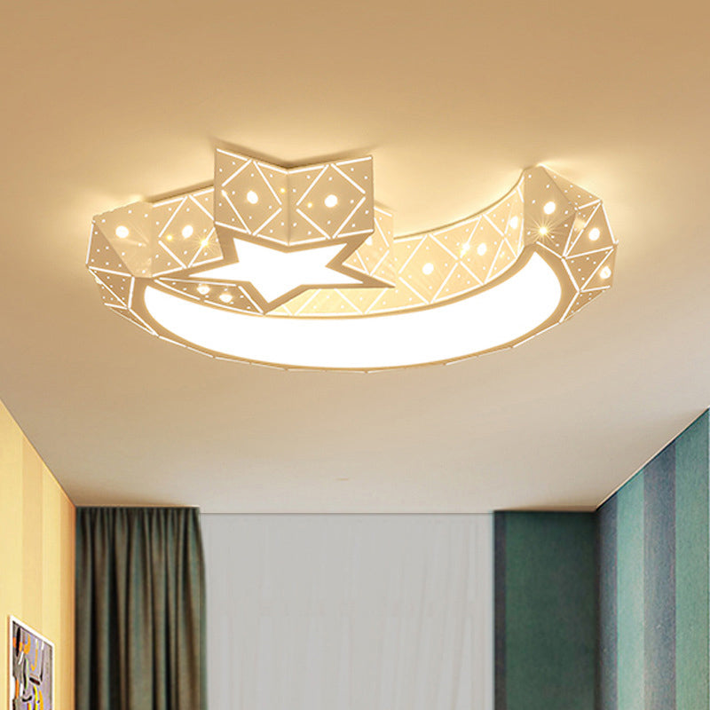 18"/23.5" Wide Stars Moon Flush Mount Light Modern Acrylic LED White Flush Ceiling Light in White/3 Color Light