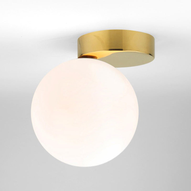 1-Light Spherical Shade Flush Mount Lighting Modern Style Opal Glass Flush Mount for Hallway
