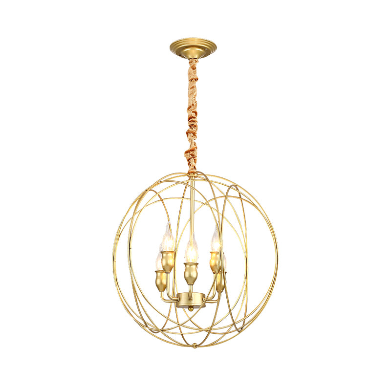 Metal Candle Style Ceiling Pendant Country 4/6 Lights Dining Room Chandelier Lighting in Black/Gold