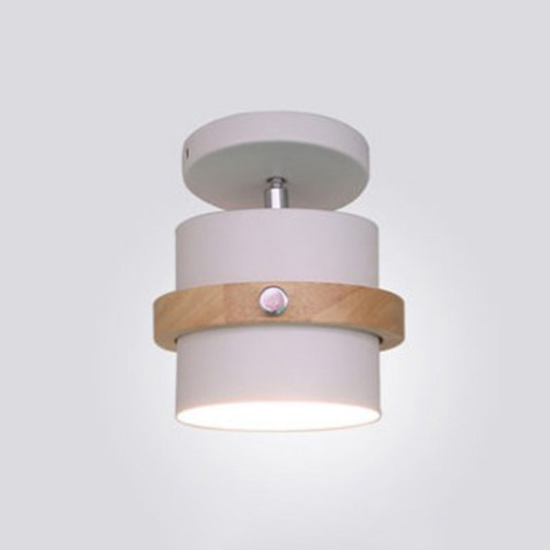 1 - Light Metal Shade Semi Flush Monte Lighting Nordic Modern Style Wood Massimale Luce per Hallway