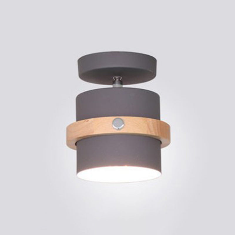 1 - Light Metal Shade Semi Flush Monte Lighting Nordic Modern Style Wood Massimale Luce per Hallway