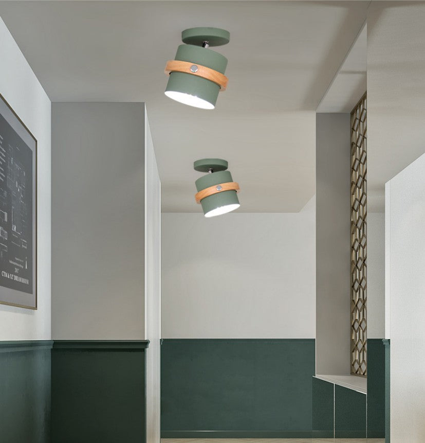 1 - Light Metal Shade Semi Flush Monte Lighting Nordic Modern Style Wood Massimale Luce per Hallway