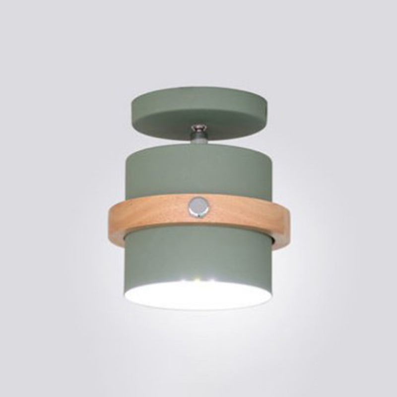 1 - Light Metal Shade Semi Flush Monte Lighting Nordic Modern Style Wood Massimale Luce per Hallway