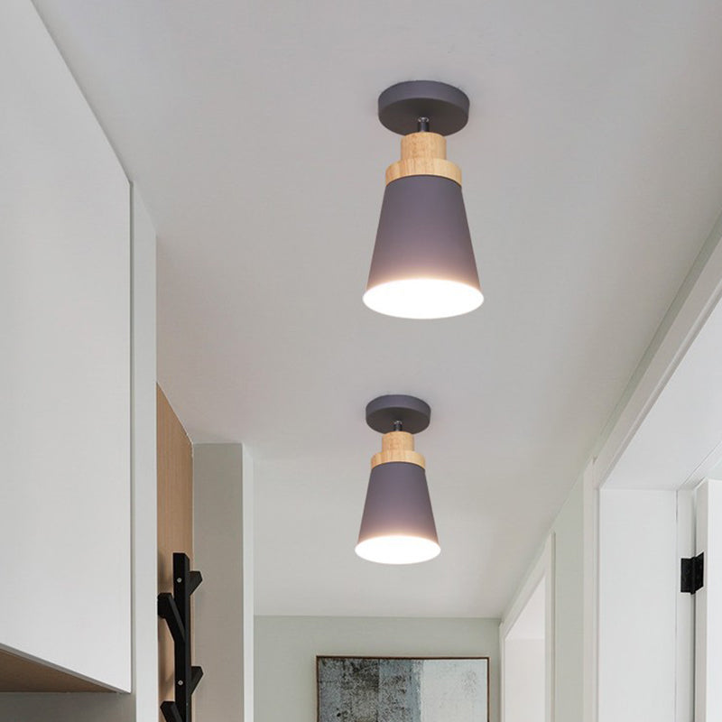 1 - Light Metal Shade Semi Flush Monte Lighting Nordic Modern Style Wood Massimale Luce per Hallway