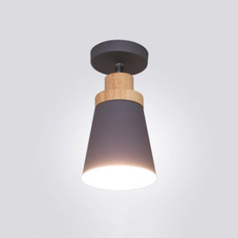 1 - Light Metal Shade Semi Flush Monte Lighting Nordic Modern Style Wood Massimale Luce per Hallway